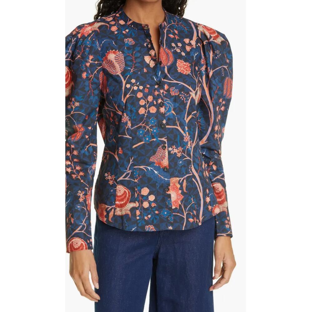 Ulla Johnson Harriet Floral Puff Sleeve Blouse in the "Moonlight" color